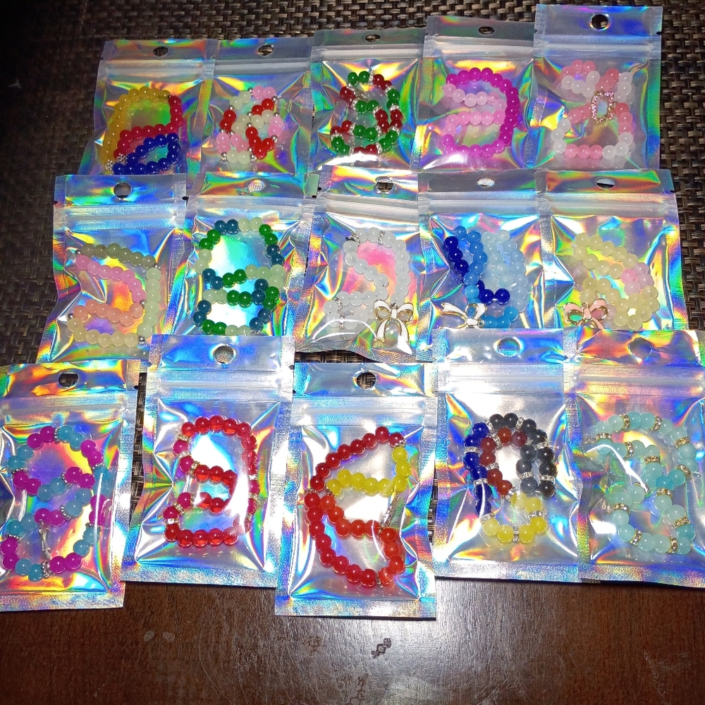 Colorful Beaded Kids Bracelet Set Lot Of 15